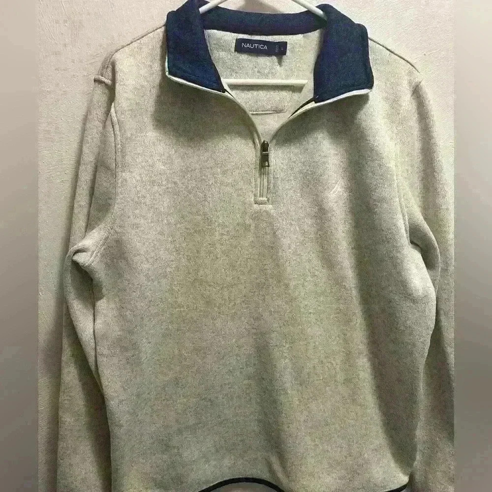 Nautica- grey pull over sweater with front zipper.  Size: large